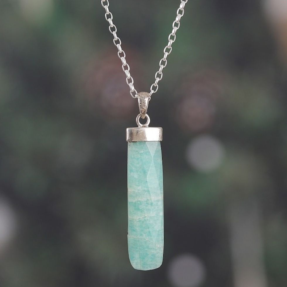 High-Polished Minimalist Natural Amazonite Pendant Necklace 'Fragment of Truth'