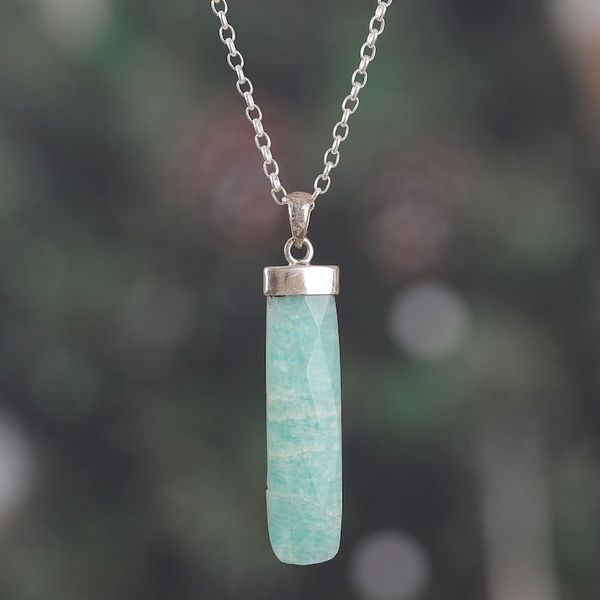 Alternate image for High-Polished Minimalist Natural Amazonite Pendant Necklace Fragment of Truth
