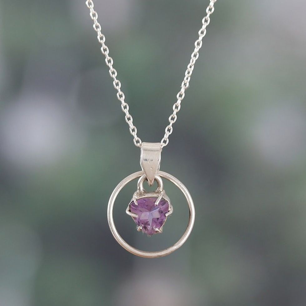 High-Polished 3-Carat Trillion Amethyst Pendant Necklace 'Purple Luminosity'