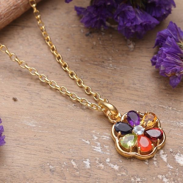 Alternate image for 22k Gold-Plated Floral Multi-Gemstone Chakra Necklace Golden Energy Bloom