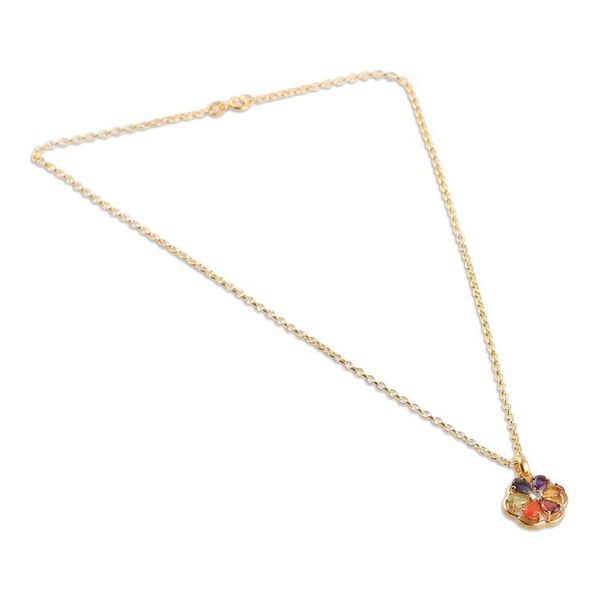 Alternate image for 22k Gold-Plated Floral Multi-Gemstone Chakra Necklace Golden Energy Bloom
