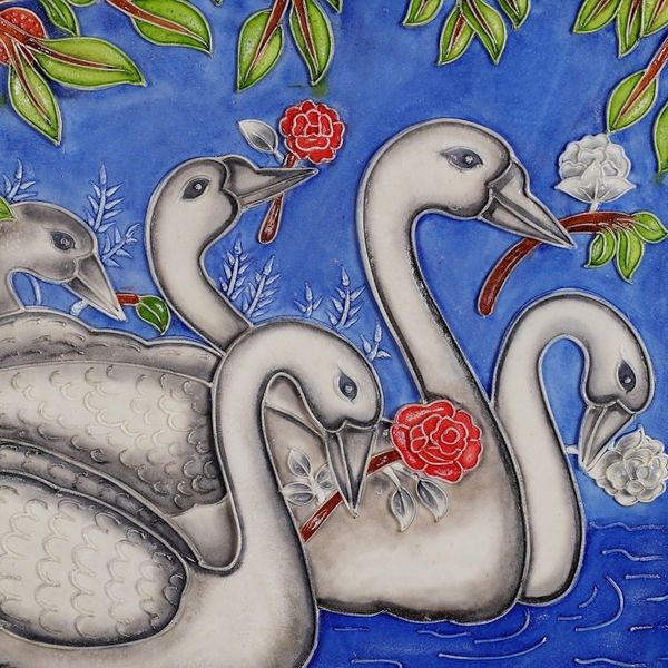 Alternate image for Classic Painted Marble Dust Relief Wall Art of Swan Lagoon Delightful Ducks
