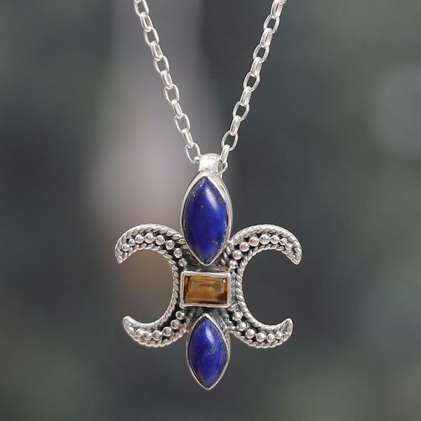 Alternate image for Classic Lapis Lazuli and Citrine Pendant Necklace from India Regal Lineage
