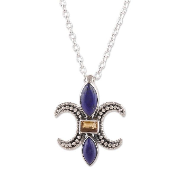 Alternate image for Classic Lapis Lazuli and Citrine Pendant Necklace from India Regal Lineage