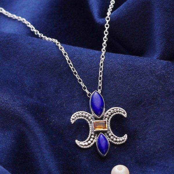Alternate image for Classic Lapis Lazuli and Citrine Pendant Necklace from India Regal Lineage