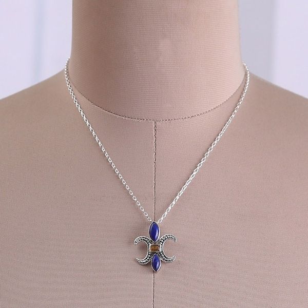 Alternate image for Classic Lapis Lazuli and Citrine Pendant Necklace from India Regal Lineage