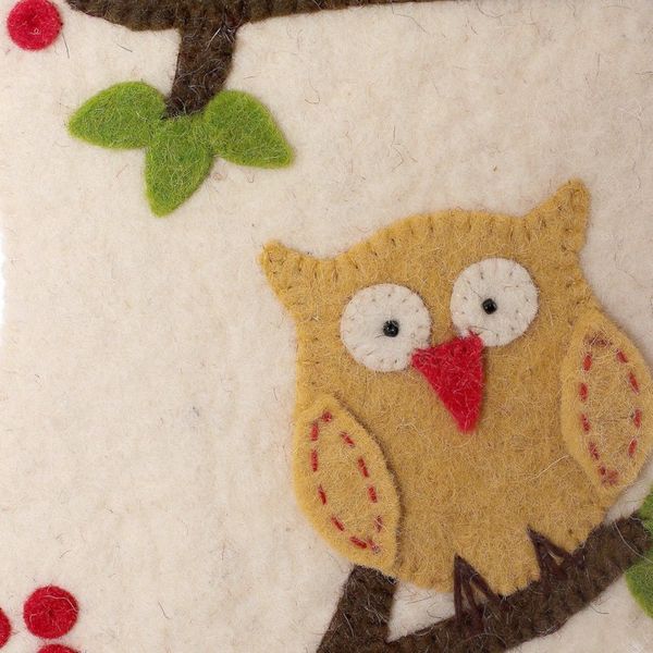 Alternate image for Handmade Applique Wool Felt Owl-Themed Christmas Stocking Holiday Magic
