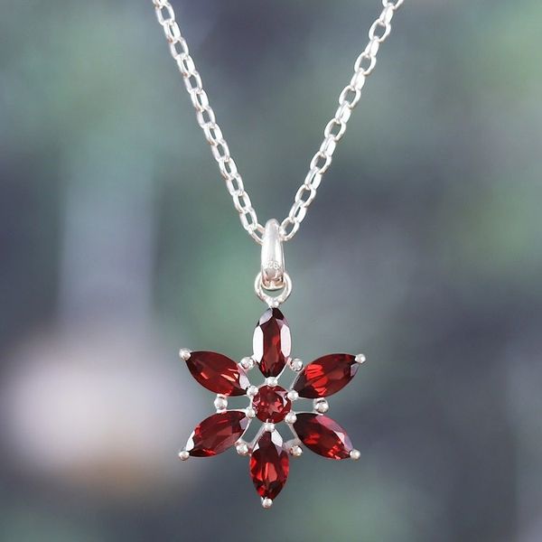 Alternate image for Floral Faceted Three-Carat Garnet Pendant Necklace Floral Devotion