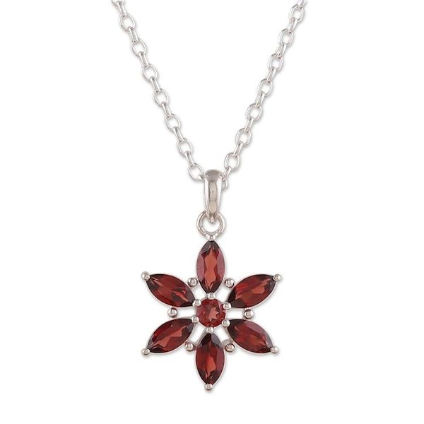 Alternate image for Floral Faceted Three-Carat Garnet Pendant Necklace Floral Devotion
