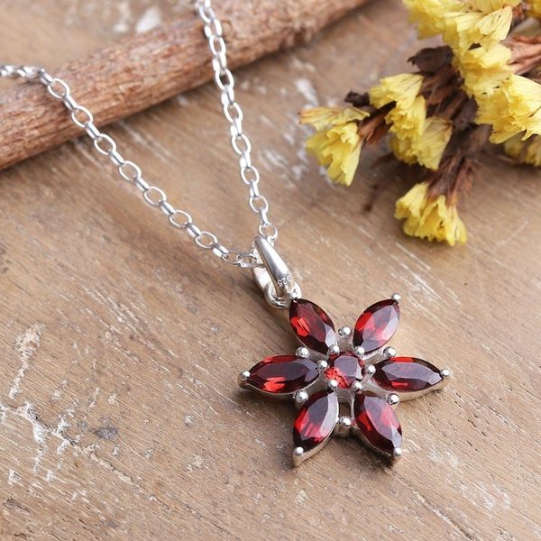 Alternate image for Floral Faceted Three-Carat Garnet Pendant Necklace Floral Devotion