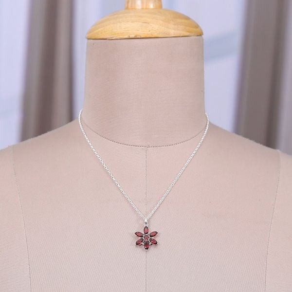 Alternate image for Floral Faceted Three-Carat Garnet Pendant Necklace Floral Devotion
