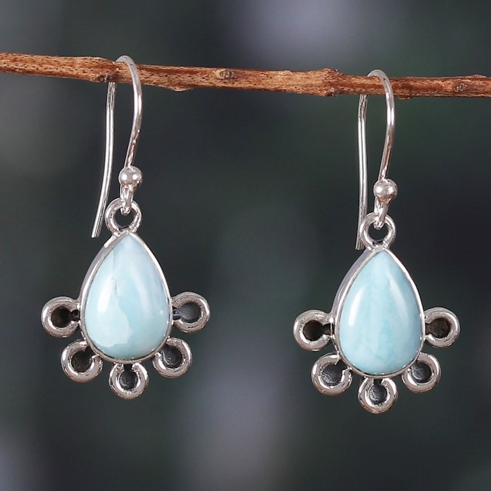 Sterling Silver Dangle Earrings with Larimar Stones 'Exotic Magnetism'