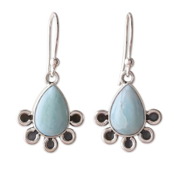 Alternate image for Sterling Silver Dangle Earrings with Larimar Stones Exotic Magnetism