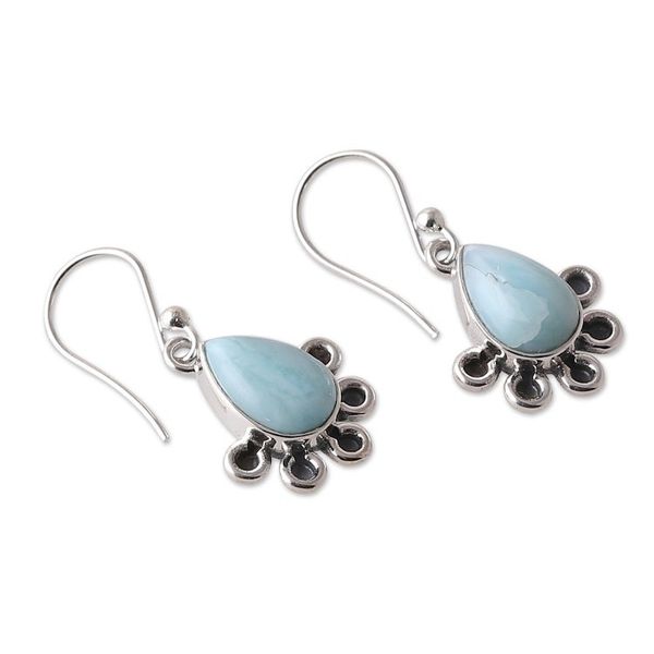 Alternate image for Sterling Silver Dangle Earrings with Larimar Stones Exotic Magnetism