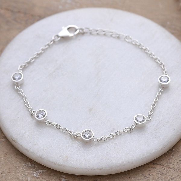 Alternate image for Polished Sterling Silver and Cubic Zirconia Link Bracelet Sparkling Essence