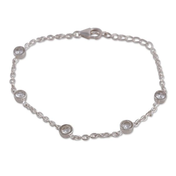Alternate image for Polished Sterling Silver and Cubic Zirconia Link Bracelet Sparkling Essence