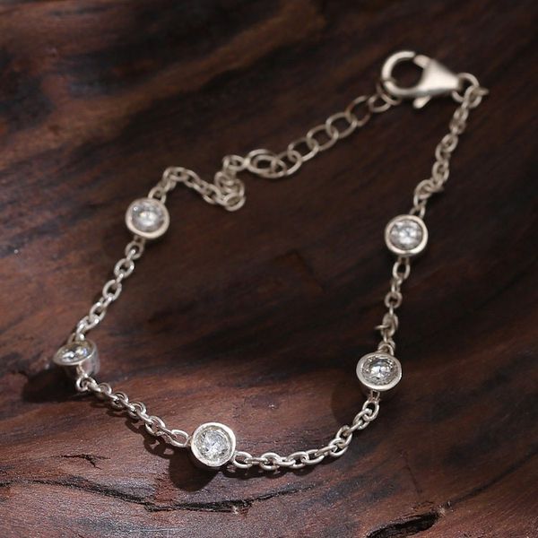 Alternate image for Polished Sterling Silver and Cubic Zirconia Link Bracelet Sparkling Essence