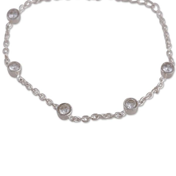 Alternate image for Polished Sterling Silver and Cubic Zirconia Link Bracelet Sparkling Essence
