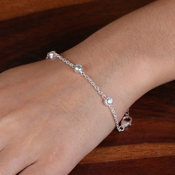 Alternate image for Polished Sterling Silver and Cubic Zirconia Link Bracelet Sparkling Essence