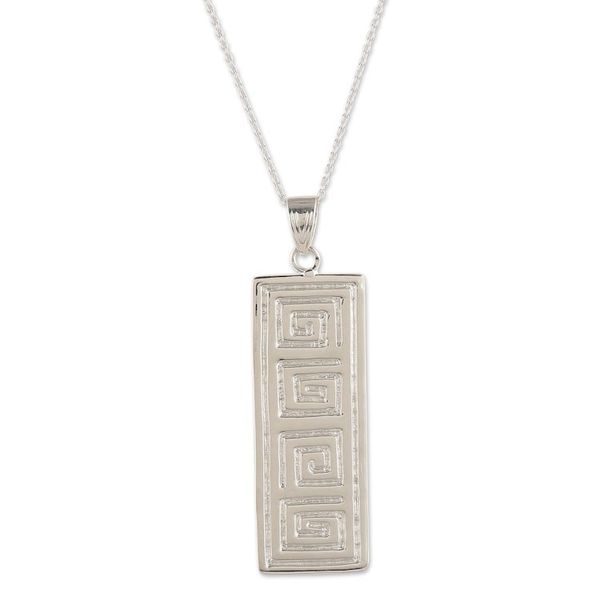 Alternate image for Classic Greca-Patterned Silver-Plated Brass Pendant Necklace Timeless Journey
