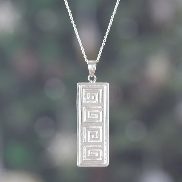 Alternate image for Classic Greca-Patterned Silver-Plated Brass Pendant Necklace Timeless Journey