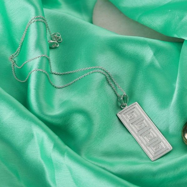 Alternate image for Classic Greca-Patterned Silver-Plated Brass Pendant Necklace Timeless Journey