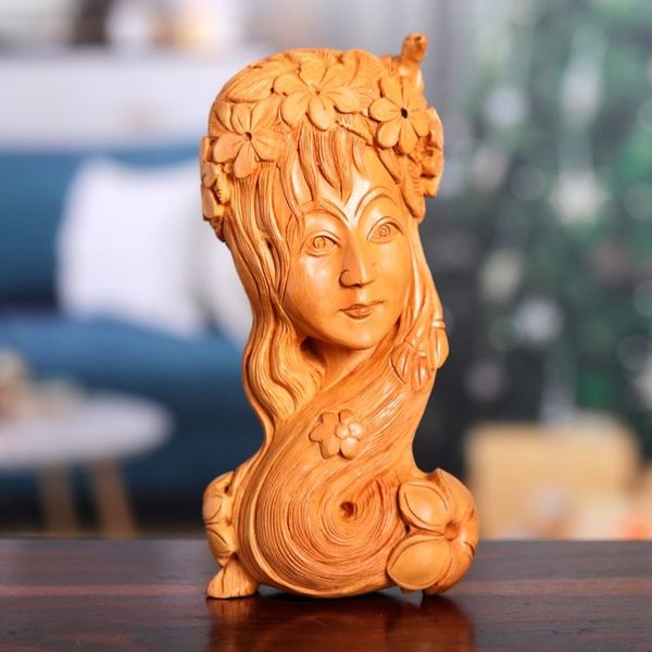 Alternate image for Hand-Carved Kadam Wood Sculpture of Mother Nature Natures Tranquility