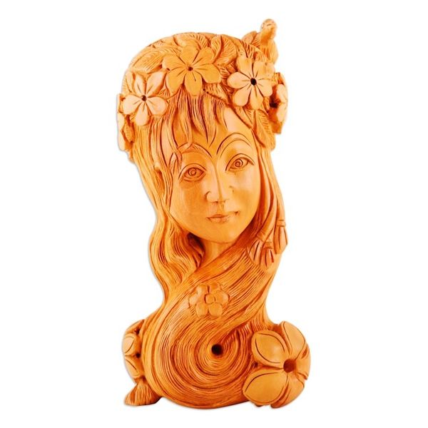 Alternate image for Hand-Carved Kadam Wood Sculpture of Mother Nature Natures Tranquility