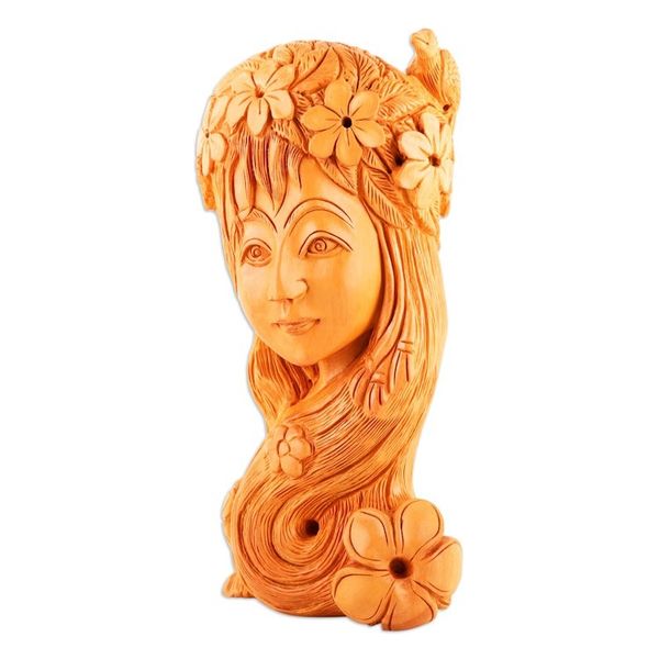 Alternate image for Hand-Carved Kadam Wood Sculpture of Mother Nature Natures Tranquility