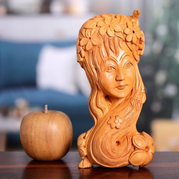 Alternate image for Hand-Carved Kadam Wood Sculpture of Mother Nature Natures Tranquility