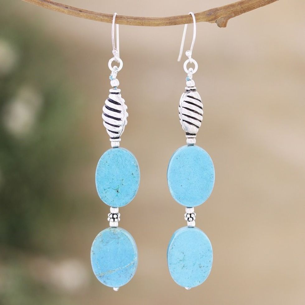 Sterling Silver Dangle Earrings with Calcite Cabochons 'Healing Dreams'