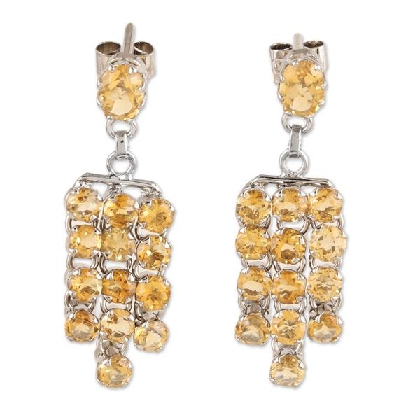 Alternate image for Rhodium-Plated Waterfall Earrings with Faceted Citrine Gems Yellow Grandeur