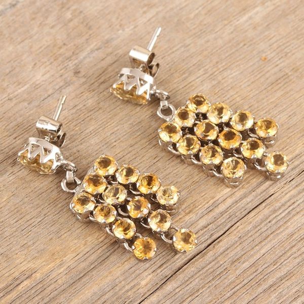 Alternate image for Rhodium-Plated Waterfall Earrings with Faceted Citrine Gems Yellow Grandeur
