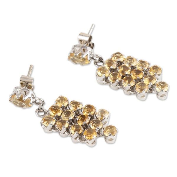 Alternate image for Rhodium-Plated Waterfall Earrings with Faceted Citrine Gems Yellow Grandeur