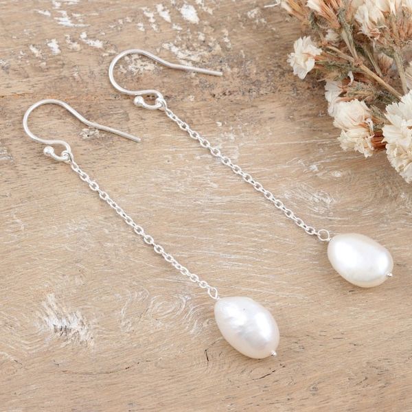 Alternate image for Sterling Silver Dangle Earrings with Cream Cultured Pearls Passion of the Sea