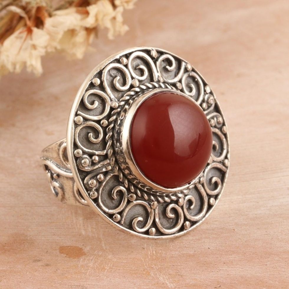 Red Onyx Cocktail Ring in a Combination Finish 'Courageous Glory'