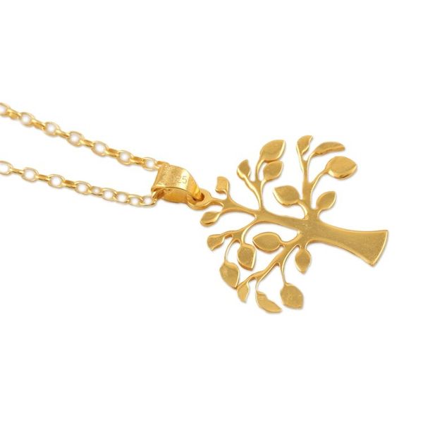 Alternate image for 22k Gold-Plated Tree Pendant Necklace Crafted in India Golden Kalpvriksh Tree
