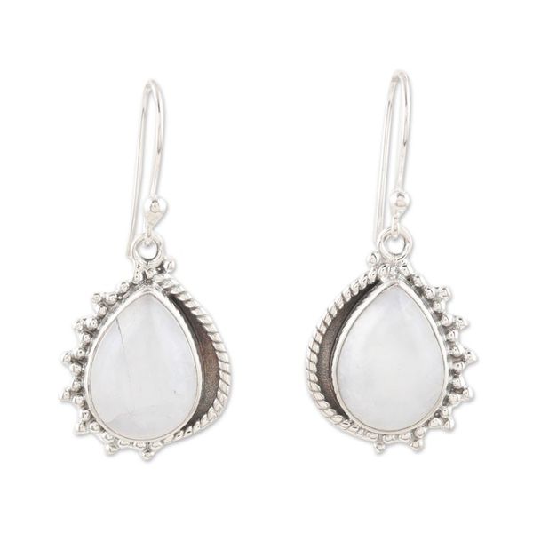 Alternate image for Natural Rainbow Moonstone Dangle Earrings Crafted in India Harmonious Spirit