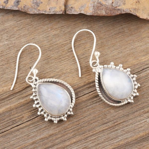 Alternate image for Natural Rainbow Moonstone Dangle Earrings Crafted in India Harmonious Spirit