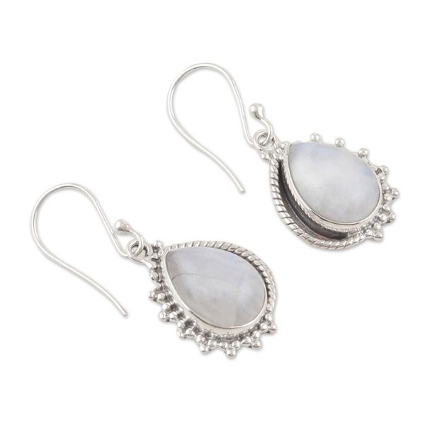 Alternate image for Natural Rainbow Moonstone Dangle Earrings Crafted in India Harmonious Spirit