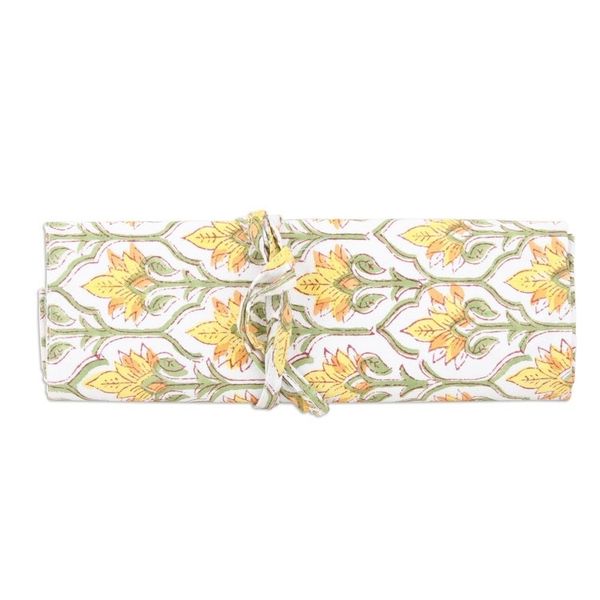 Alternate image for Cotton Roll Pencil Case with Hand-Block Printed Floral Motif Glorious Buttercup