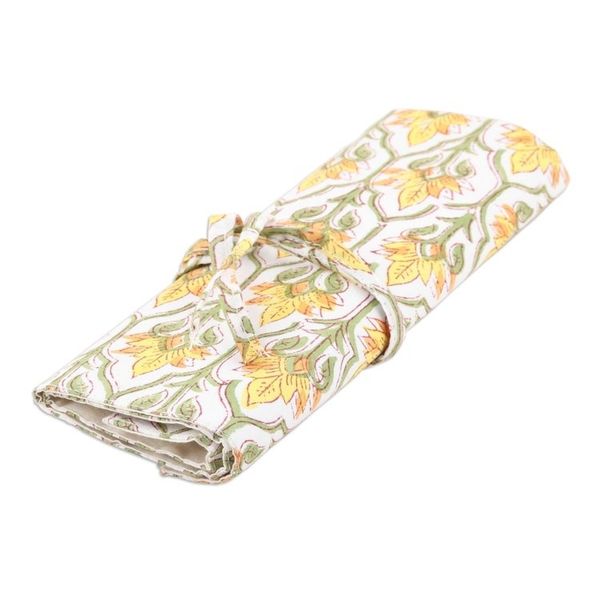 Alternate image for Cotton Roll Pencil Case with Hand-Block Printed Floral Motif Glorious Buttercup