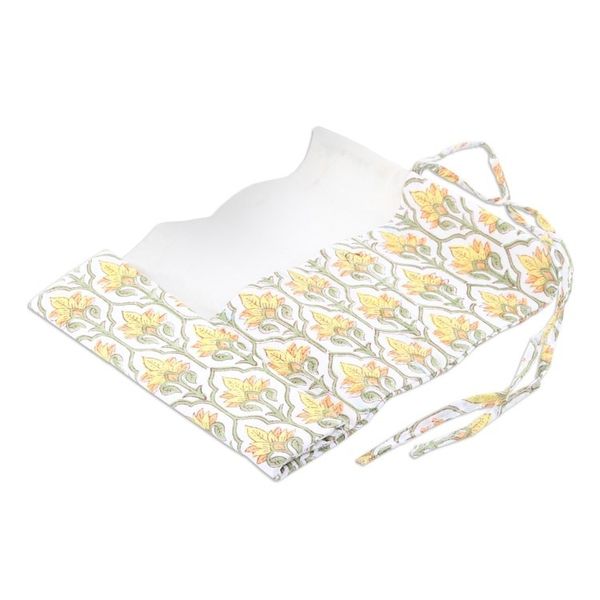Alternate image for Cotton Roll Pencil Case with Hand-Block Printed Floral Motif Glorious Buttercup