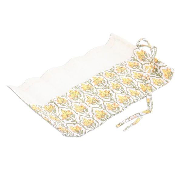 Alternate image for Cotton Roll Pencil Case with Hand-Block Printed Floral Motif Glorious Buttercup