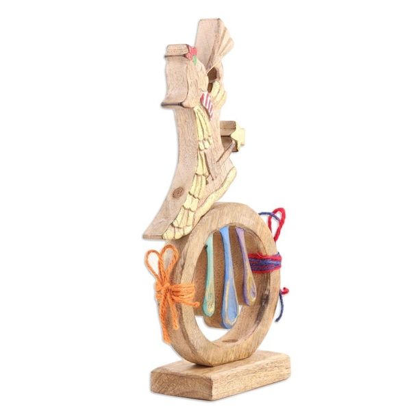 Alternate image for Hand-Painted Mango Wood Sculpture of Christmas Angel Divine Wish