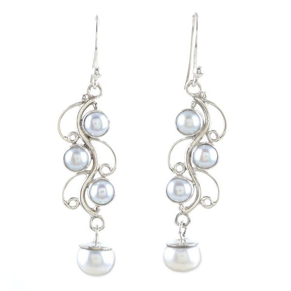 Alternate image for Cream Cultured Pearl Dangle Earrings in High Polish Finish Enchanted Pearls