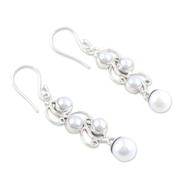 Alternate image for Cream Cultured Pearl Dangle Earrings in High Polish Finish Enchanted Pearls