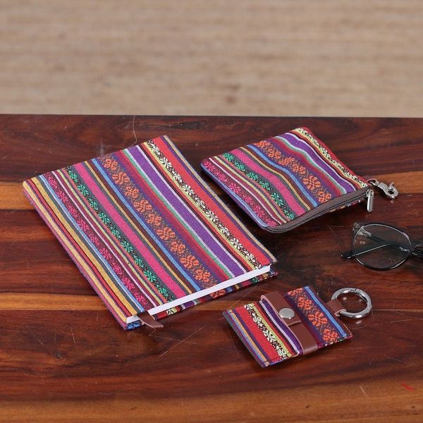 Alternate image for Handcrafted Cotton Jacquard Journal Pouch and Keychain Set Artistic Glory