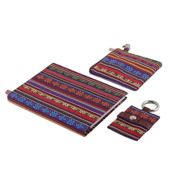 Alternate image for Handcrafted Cotton Jacquard Journal Pouch and Keychain Set Artistic Glory
