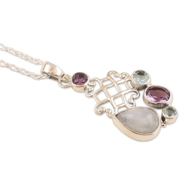 Alternate image for Sterling Silver Pendant Necklace with Multiple Gemstones Blue Realm